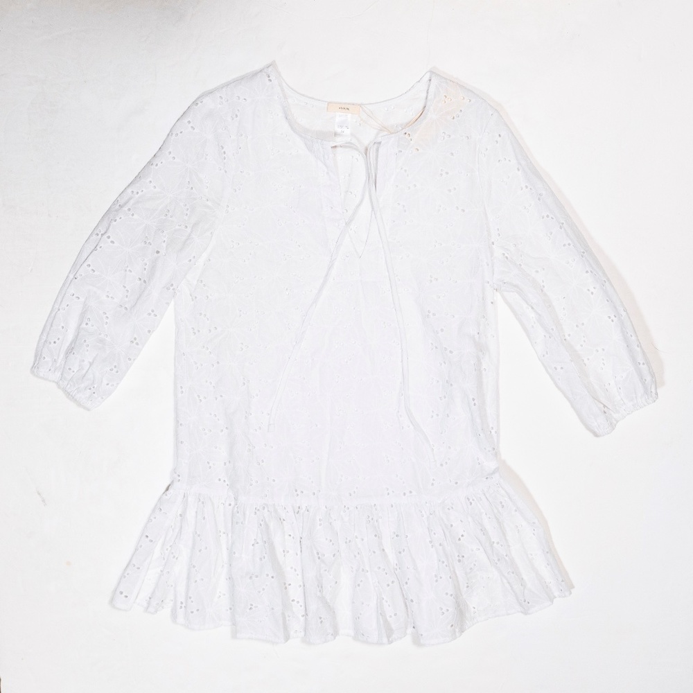 NEW Eberjey Sardinia Tessa Cotton Eyelet Lace Ruffle Bottom Mini Dress White S